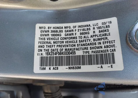 2019 Honda Insight Ex from USA, damaged, VIN 19XZE4F56KE030455